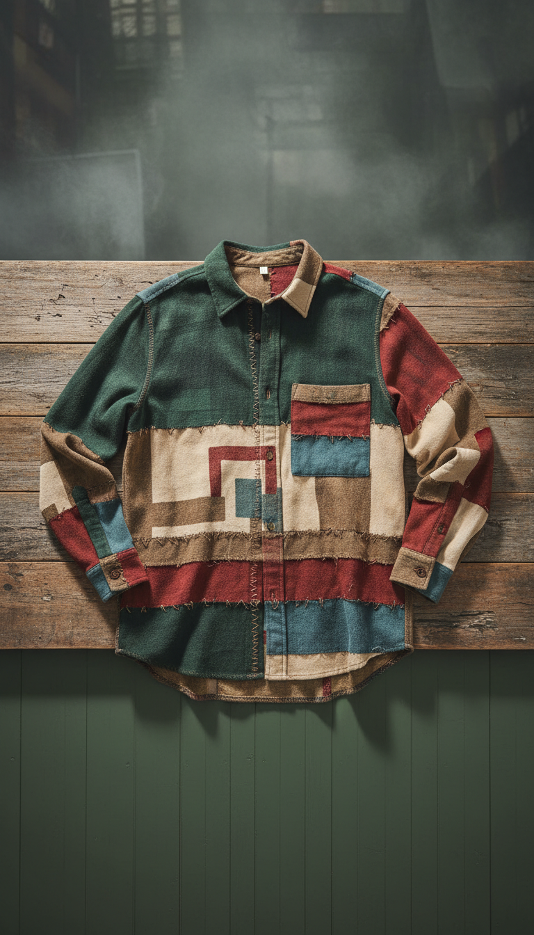 Layered Flannel Shirt Patchwork Stitching